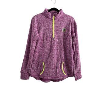 Ivory Ella Women L Pink Heathered Fleece Pockets 1/4 Zip Pullover Sweatshirt